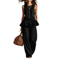 Sleeveless pleated vest wide leg pants set - MODALIFE