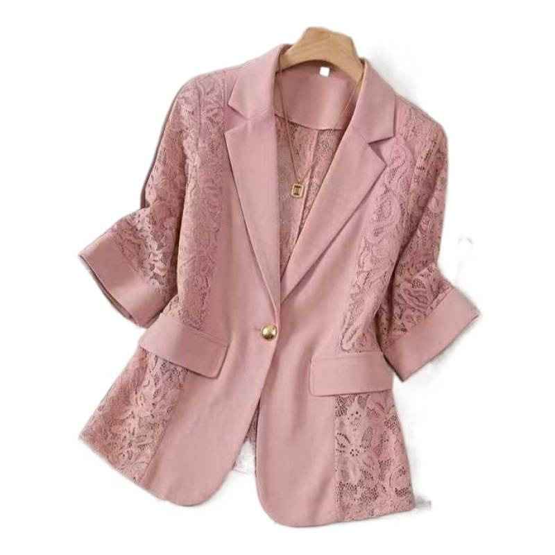 Solid color lace patchwork small suit jacket for women's top - MODALIFE