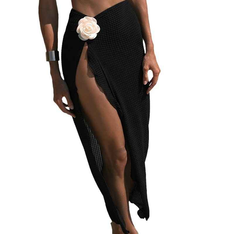 Solid Color Floral Wrap Bikini Swimwear Mesh Sexy Swimsuit Women's Split Beach Dress - MODALIFE