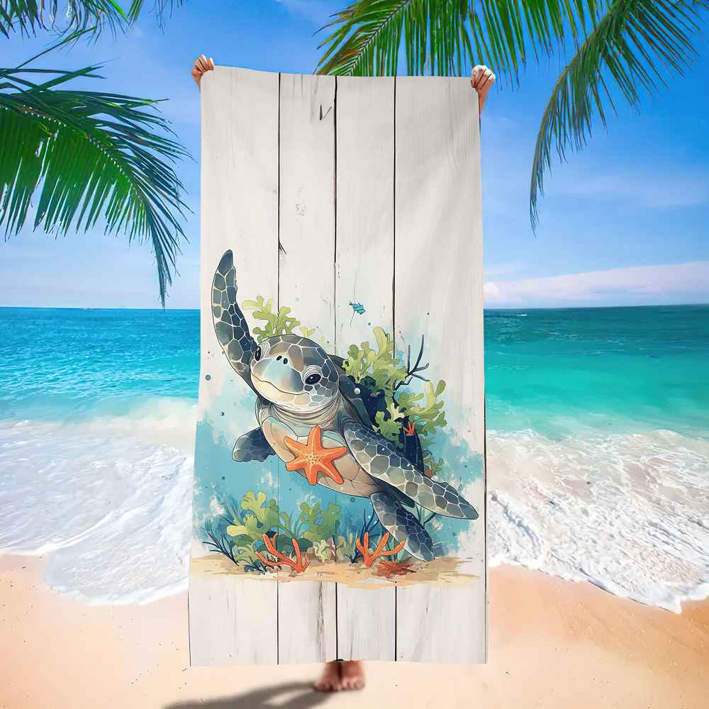 Ocean Turtle Pattern Beach Towel Ultra-Fine Fiber Quick-Dry Double-Sided Fleece Bath Towel Sand Blanket