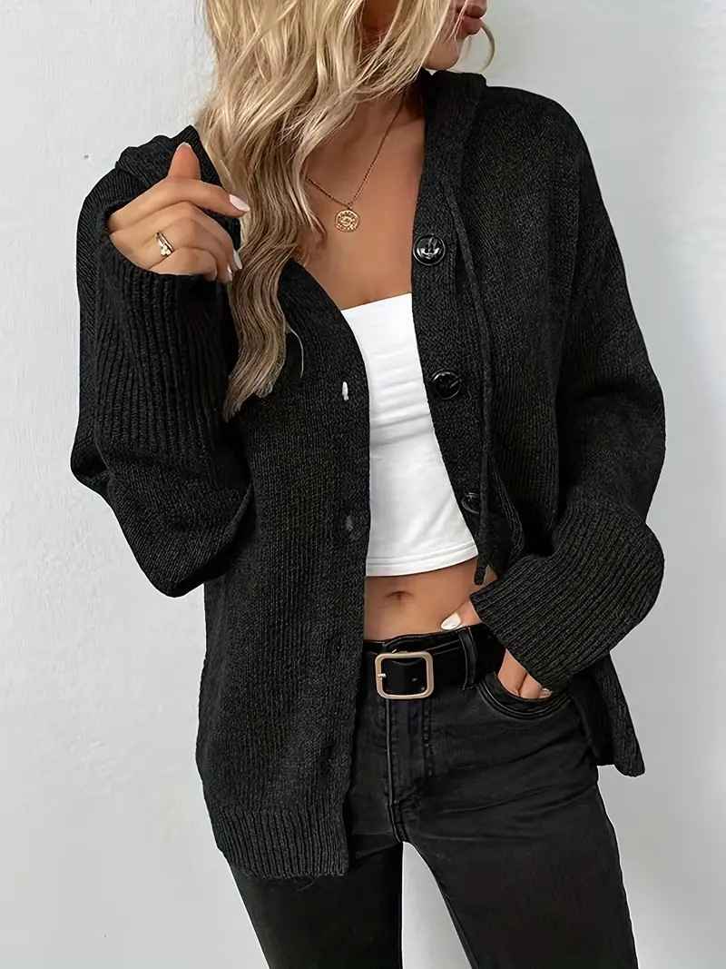 Solid color hooded single breasted sweater for women - MODALIFE