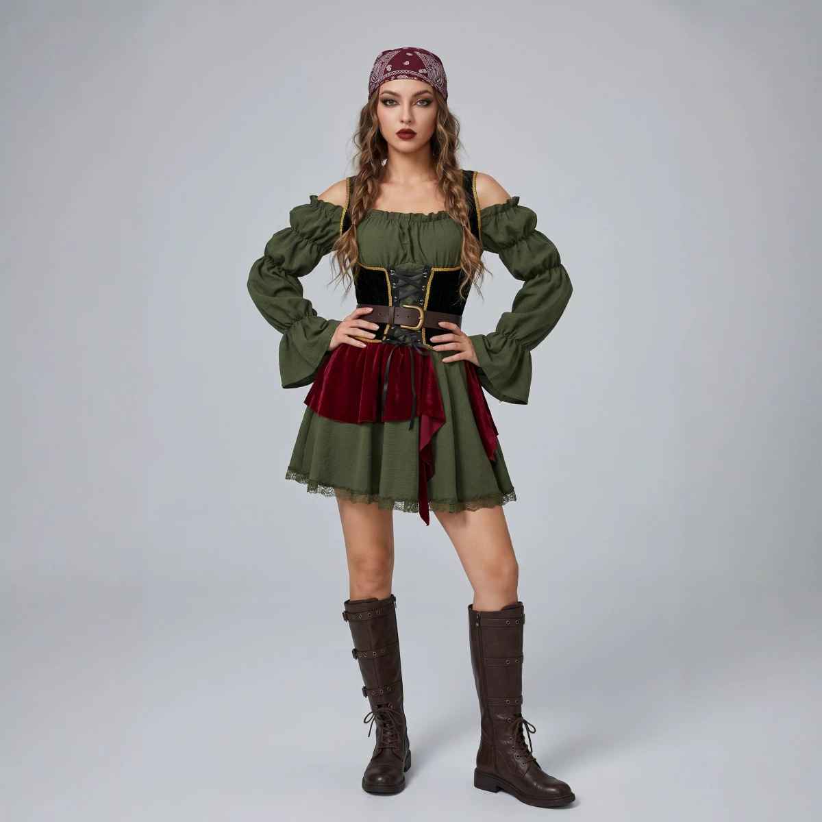 Halloween Adult Medieval Vintage Women's Pirate Cosplay Caribbean Pirate Stage Costume - MODALIFE