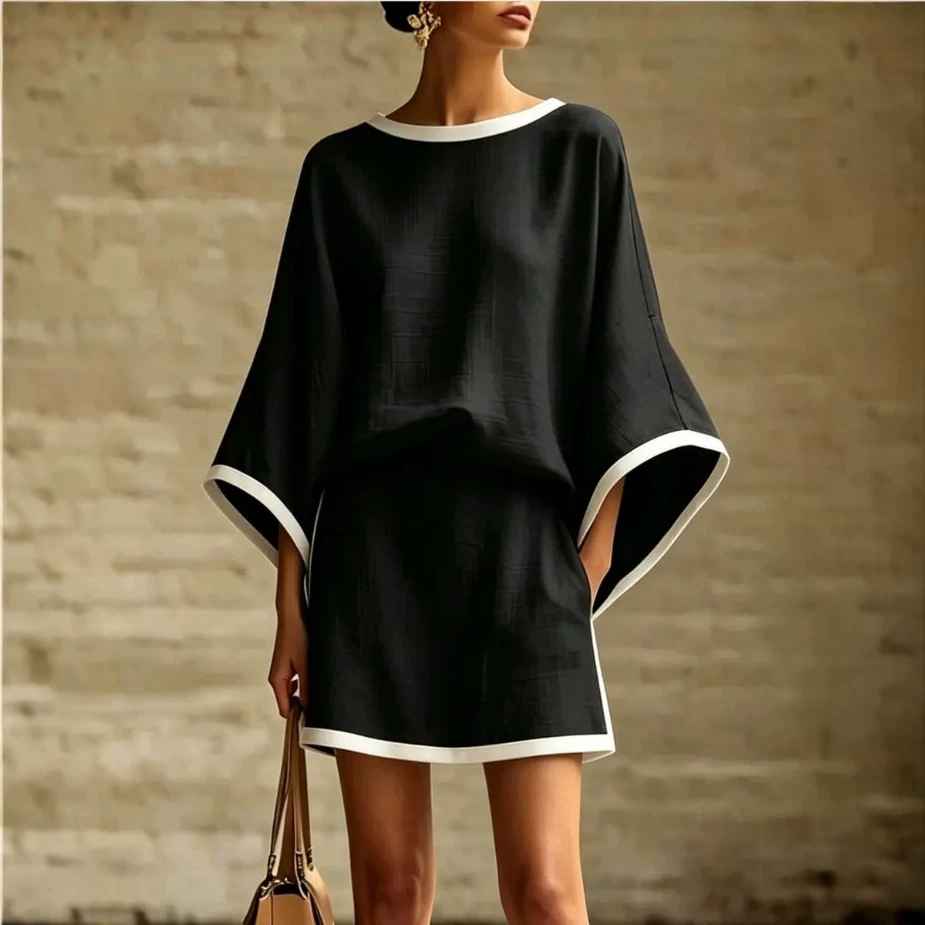 Cotton Linen Casual Batwing Sleeve Top and Skirt Two-Piece Set for Women - MODALIFE