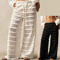 Streetwear Casual Solid Color Lace Jacquard Hollow-out Patchwork Tie-up Straight Leg Pants - MODALIFE
