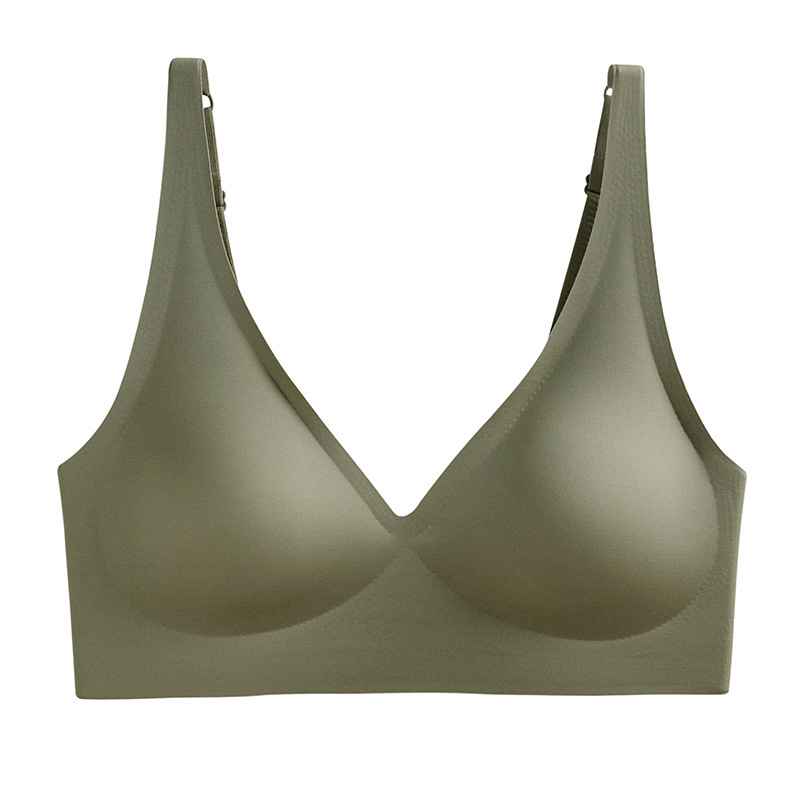 French Seamless Jelly Stripe Bra, No Steel Ring, Plumping and Lifting, Ice Silk, Outer Wear, Plus Size, Youthful Style - MODALIFE