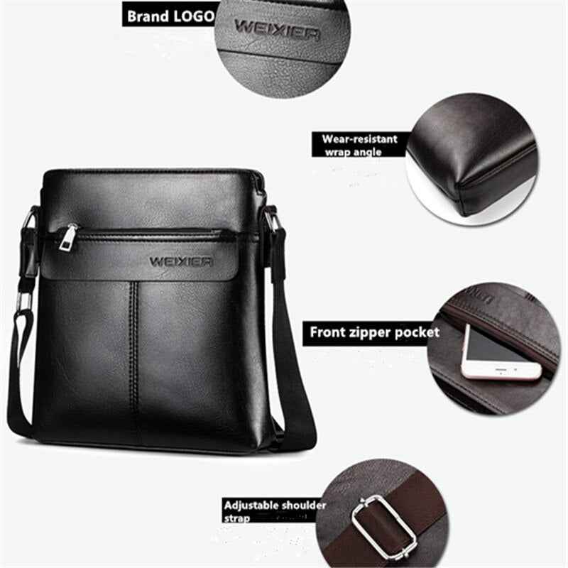 WEIXIER brand men's bag youth messenger bag zipper leather bag Ipad handbag men's shoulder bag - MODALIFE