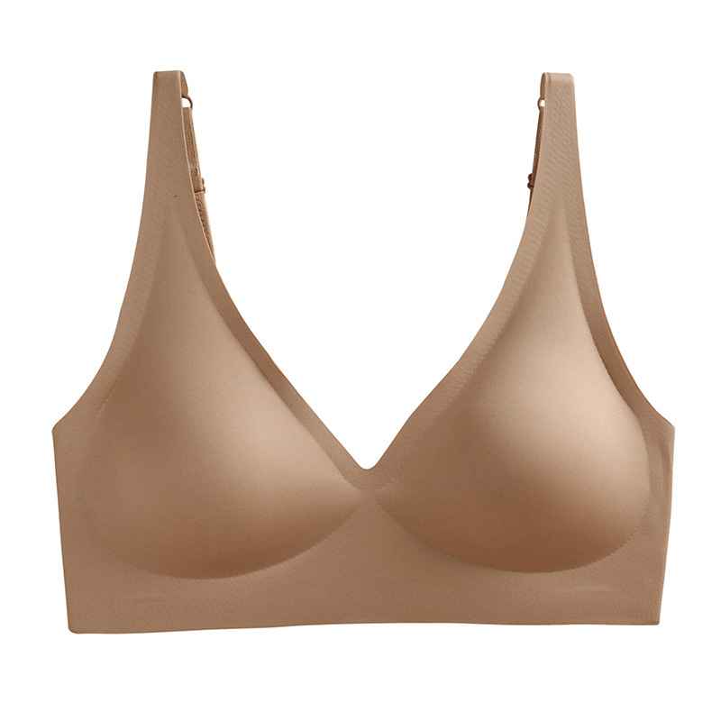 French Seamless Jelly Stripe Bra, No Steel Ring, Plumping and Lifting, Ice Silk, Outer Wear, Plus Size, Youthful Style - MODALIFE