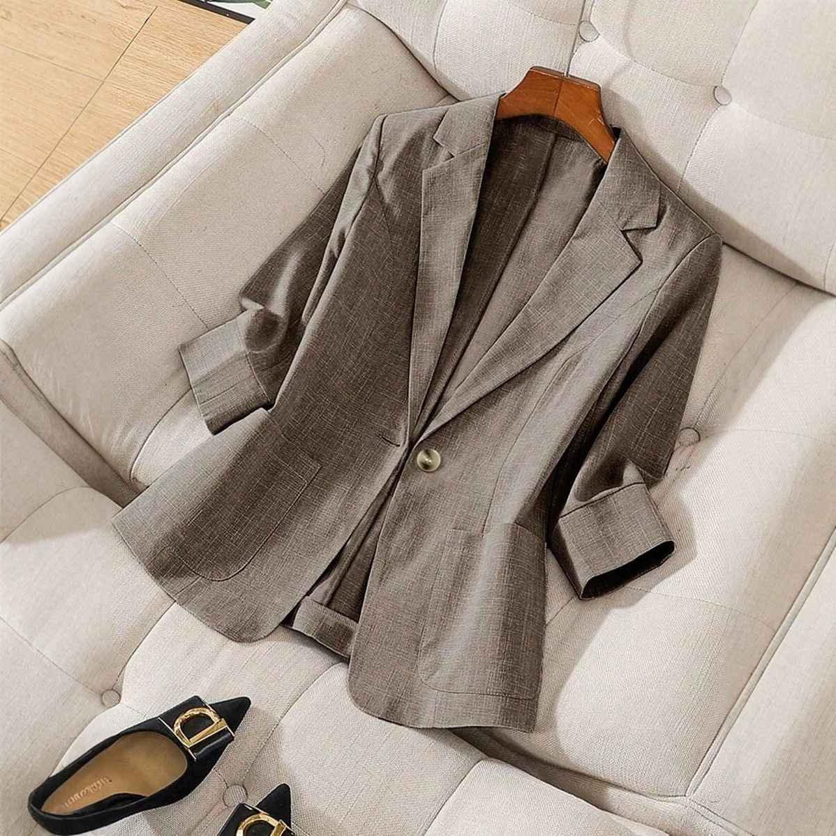Solid color pocket small suit jacket women's button up top - MODALIFE