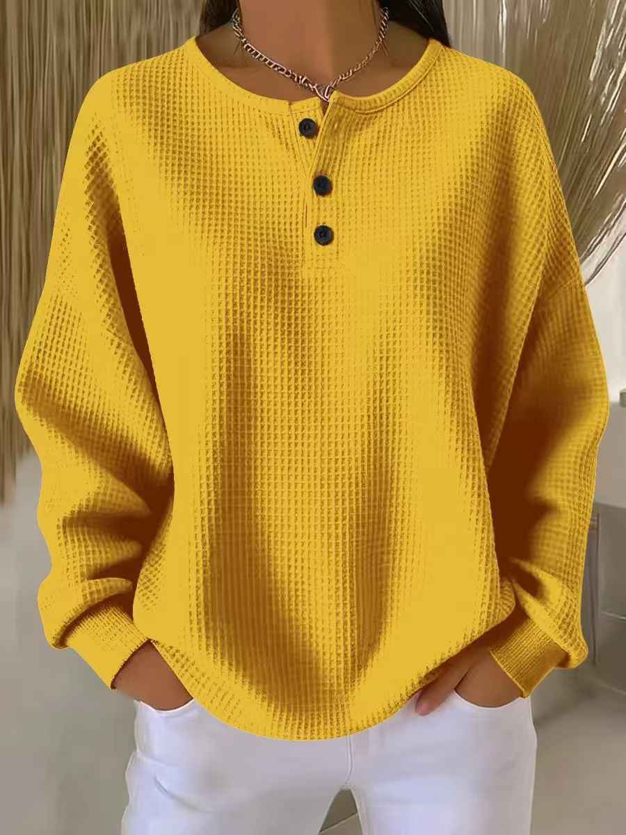 Round neck solid color pullover loose top - MODALIFE
