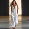 Casual Loose Sleeveless Single-Button Wide-Leg Pants Fashion Cargo Jumpsuit for Women - MODALIFE