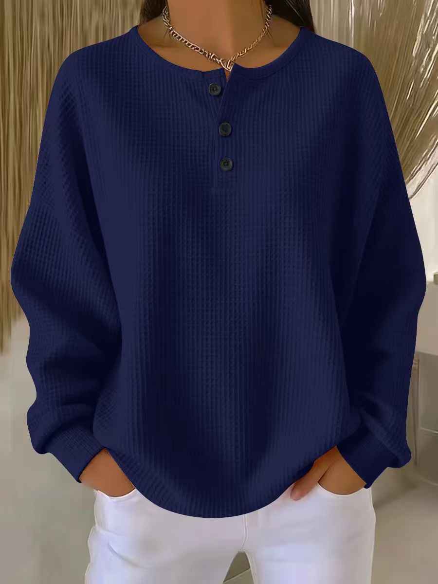 Round neck solid color pullover loose top - MODALIFE