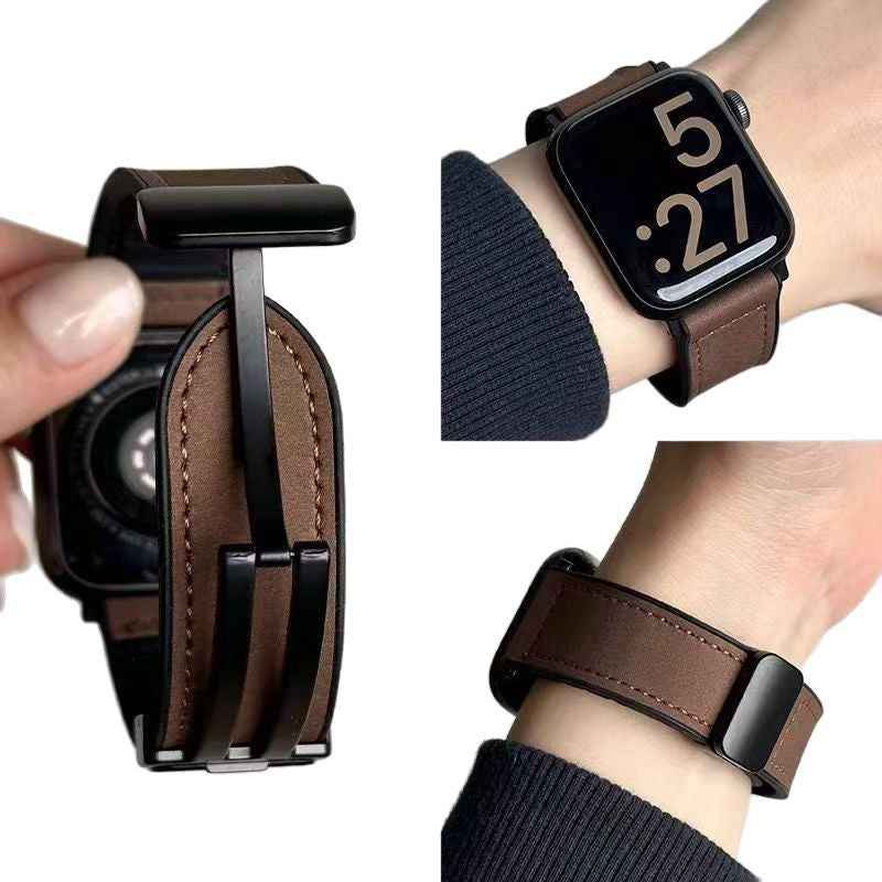 Compatible with Apple Watch 5/6/7/8/9 Ultra Magnetic Buckle Crazy Horse Texture Silicone Skin Strap - MODALIFE