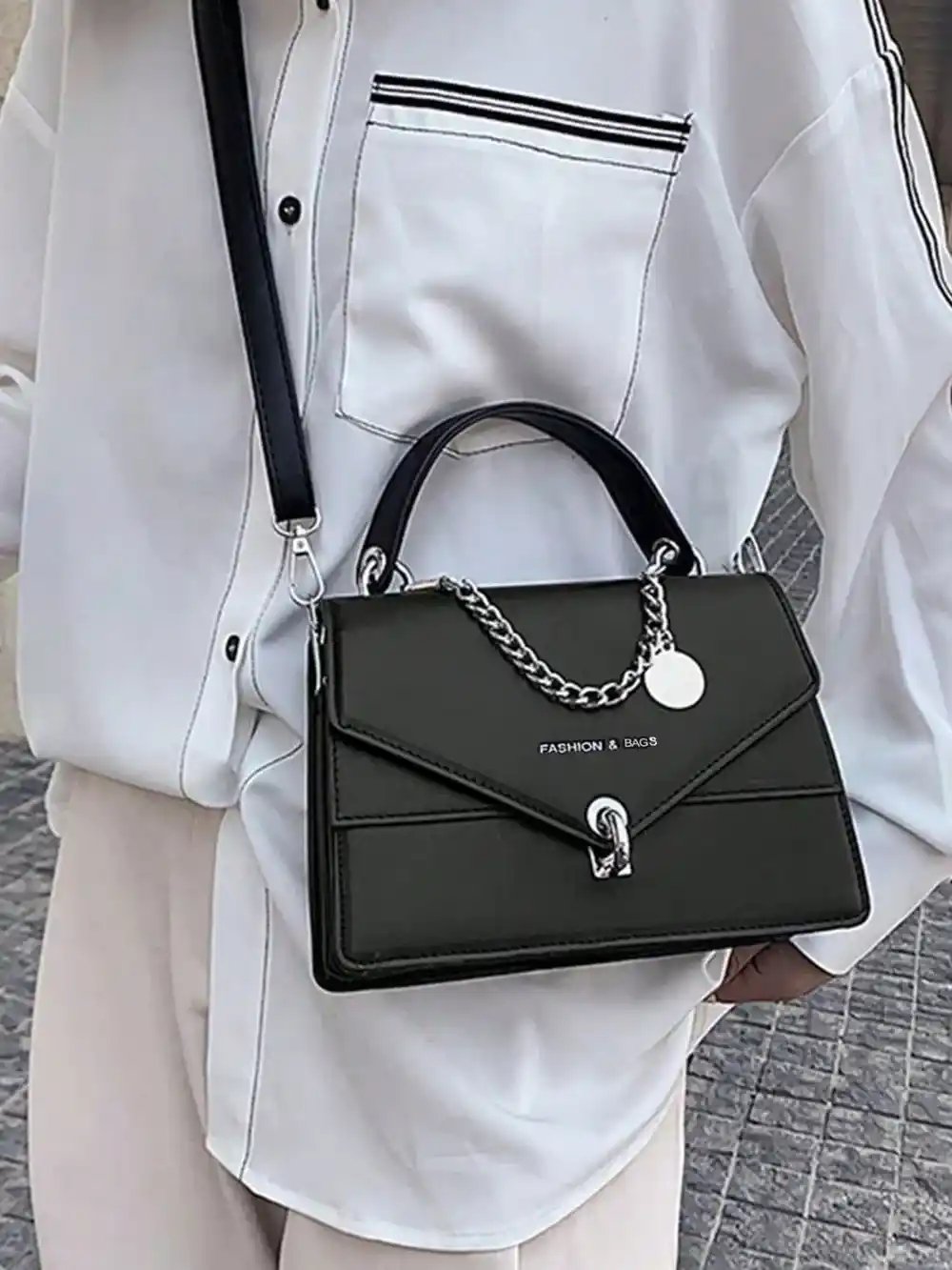 Chain PU Leather Detachable Shoulder Strap Handbag - MODALIFE