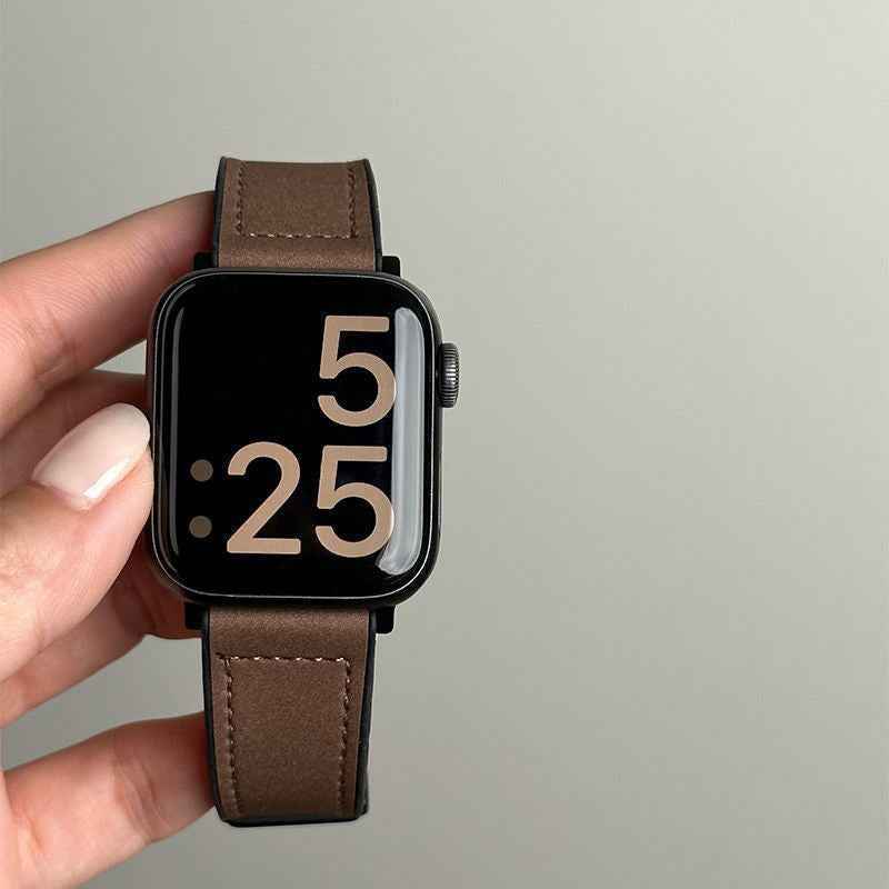 Compatible with Apple Watch 5/6/7/8/9 Ultra Magnetic Buckle Crazy Horse Texture Silicone Skin Strap