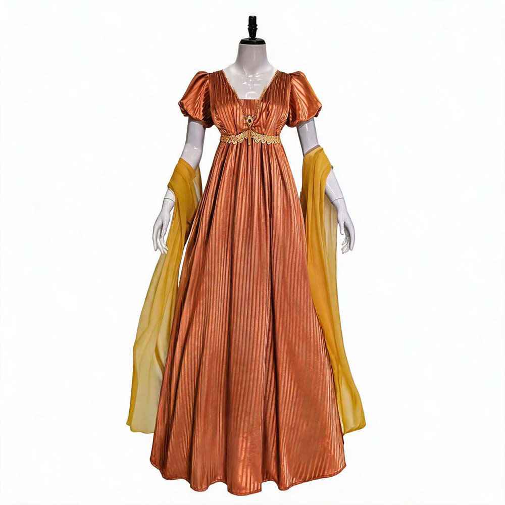 Bridgerton Cosplay Dress Renaissance Vintage V-Neck Dress Victorian Empire Waist Tea-Length Gown - MODALIFE
