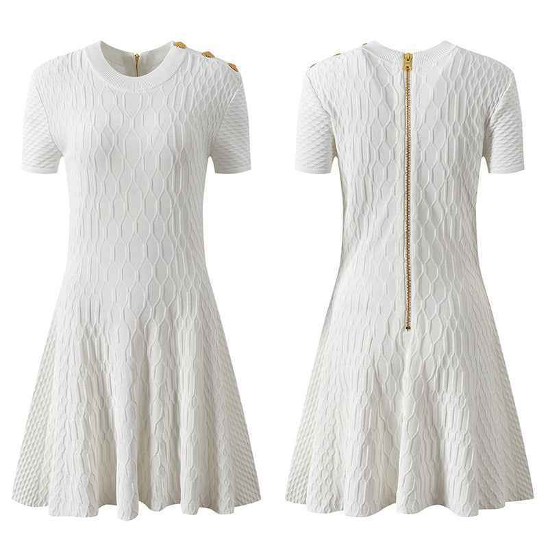 Short sleeved round neck A-line dress