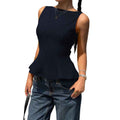 Sleeveless Fitted Top for Women with Ruffle Hem, Backless Bow Tie, Office Casual Versatile Style - MODALIFE