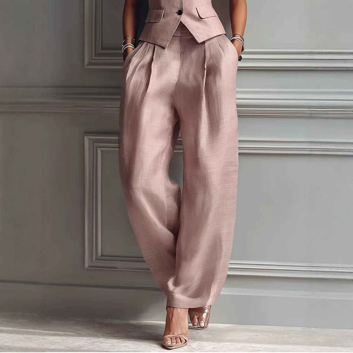 Flip collar single breasted vest long pants two-piece set - MODALIFE