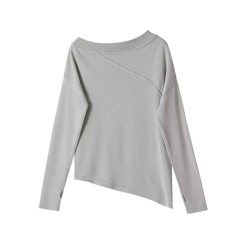 Off shoulder long sleeved asymmetrical knit sweater - MODALIFE
