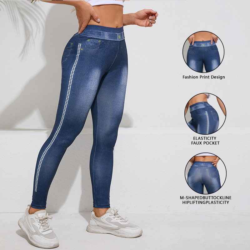 Retro High-Elastic Denim-Like Leggings Butt-Lifting Yoga Pants Denim-Style Yoga Pants Yoga Fitness Wear for Women - MODALIFE