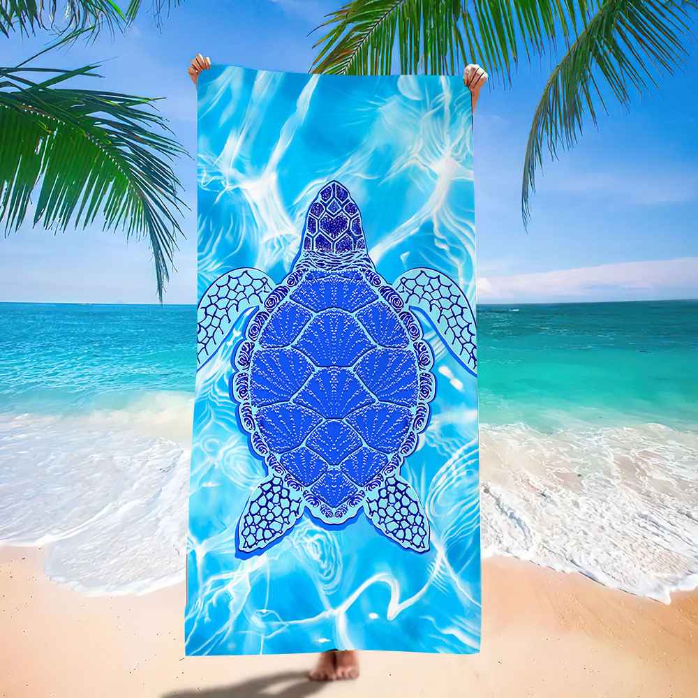 Ocean Turtle Pattern Beach Towel Ultra-Fine Fiber Quick-Dry Double-Sided Fleece Bath Towel Sand Blanket