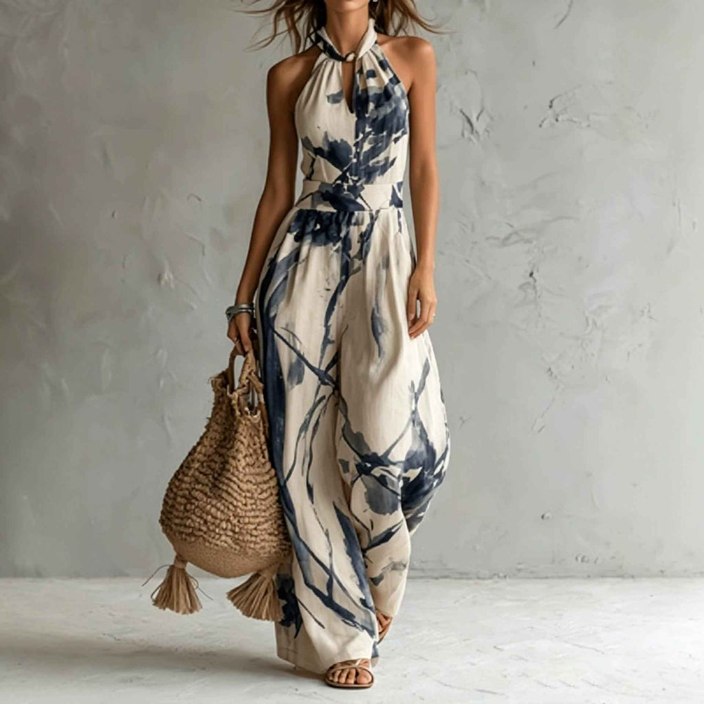Ink printed wide leg pocket jumpsuit - MODALIFE
