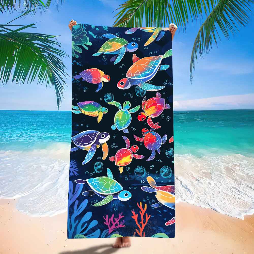 Ocean Turtle Pattern Beach Towel Ultra-Fine Fiber Quick-Dry Double-Sided Fleece Bath Towel Sand Blanket