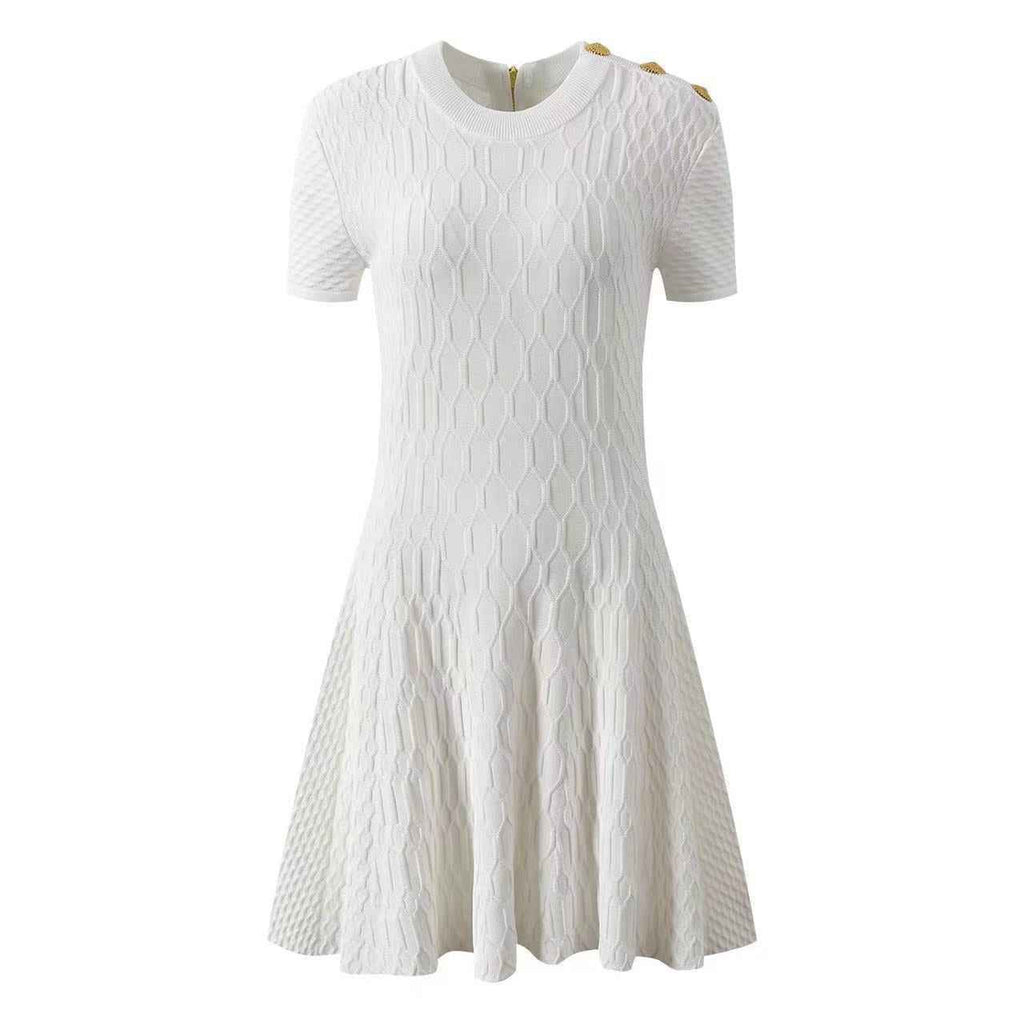 Short sleeved round neck A-line dress