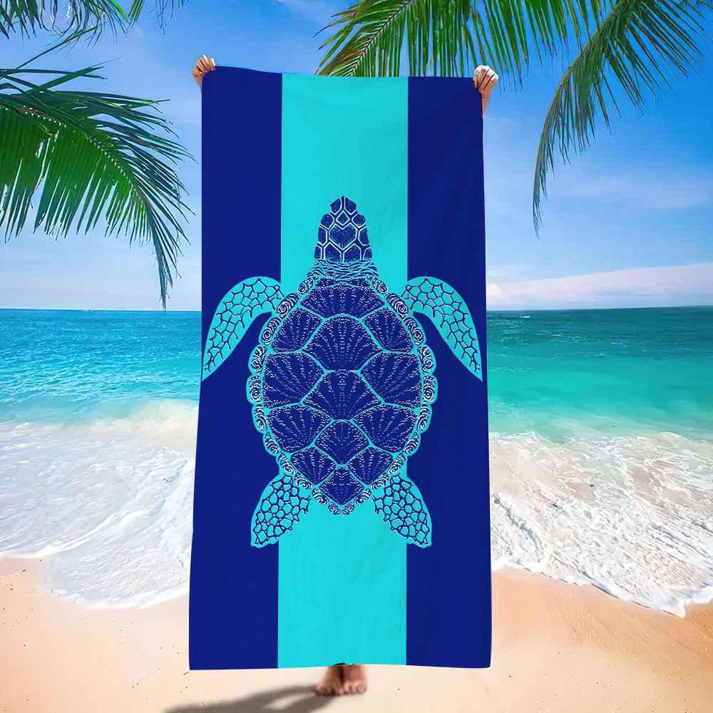 Ocean Turtle Pattern Beach Towel Ultra-Fine Fiber Quick-Dry Double-Sided Fleece Bath Towel Sand Blanket