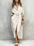 Spring and Autumn Casual Drawstring Waist Shirt Dress Loose Style for Women - MODALIFE