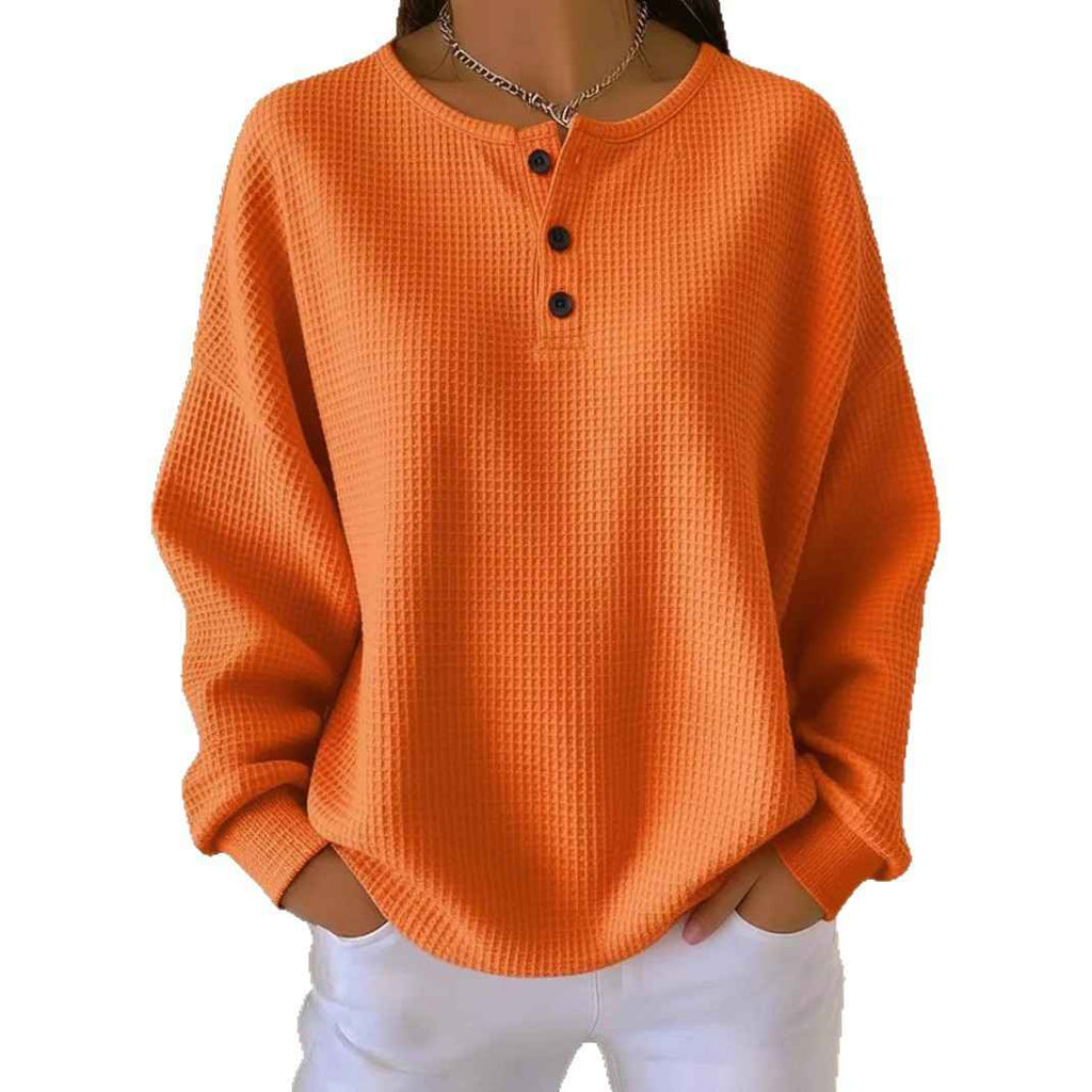 Round neck solid color pullover loose top - MODALIFE