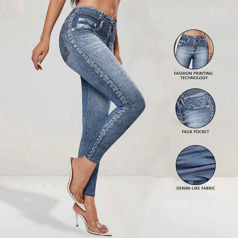 Retro High-Elastic Denim-Like Leggings Butt-Lifting Yoga Pants Denim-Style Yoga Pants Yoga Fitness Wear for Women - MODALIFE