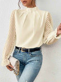 Autumn Winter New Women's High Neck Spliced Wave Pattern Chiffon Long Sleeve Top - MODALIFE