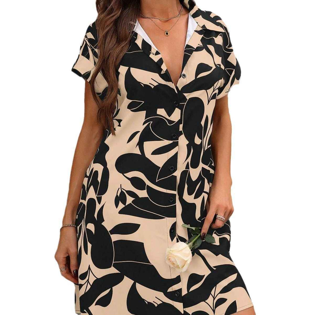 Summer New Fashion Colorful Floral Printed Open Front Short Sleeve Shirt Dress - MODALIFE