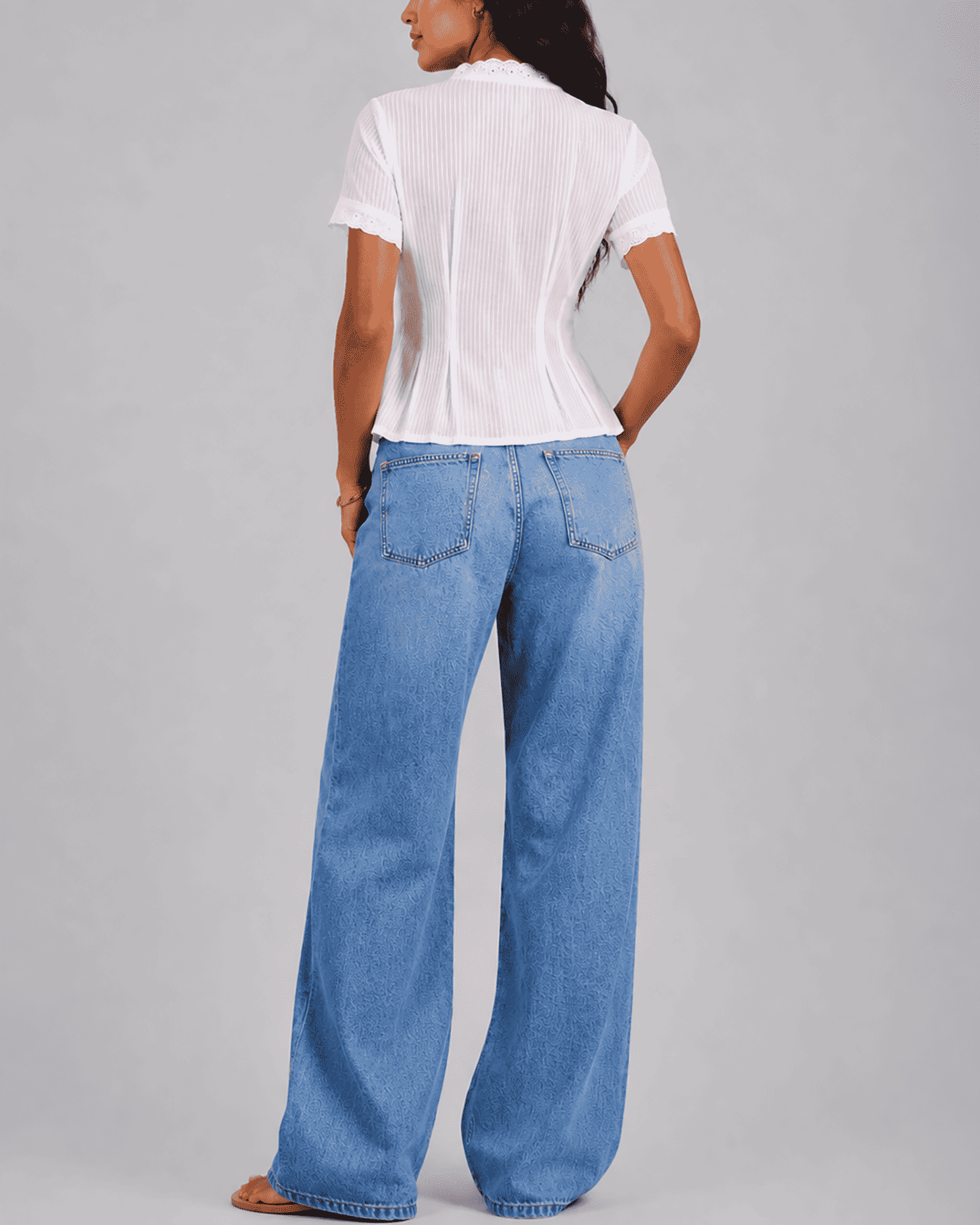Women's Fashion Lace Seam Pleated Slim Fit Fresh Short Sleeve Shirt - MODALIFE