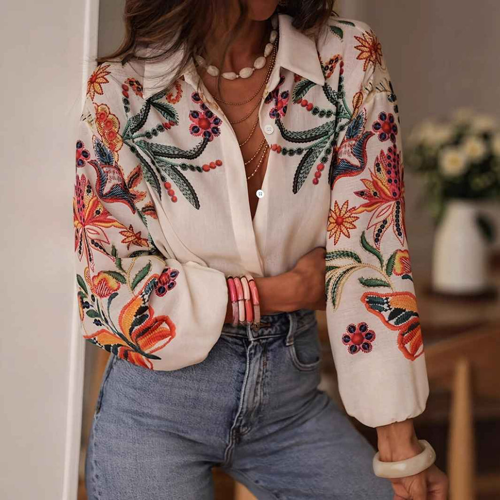 Style loose long sleeve digital print shirt top - MODALIFE