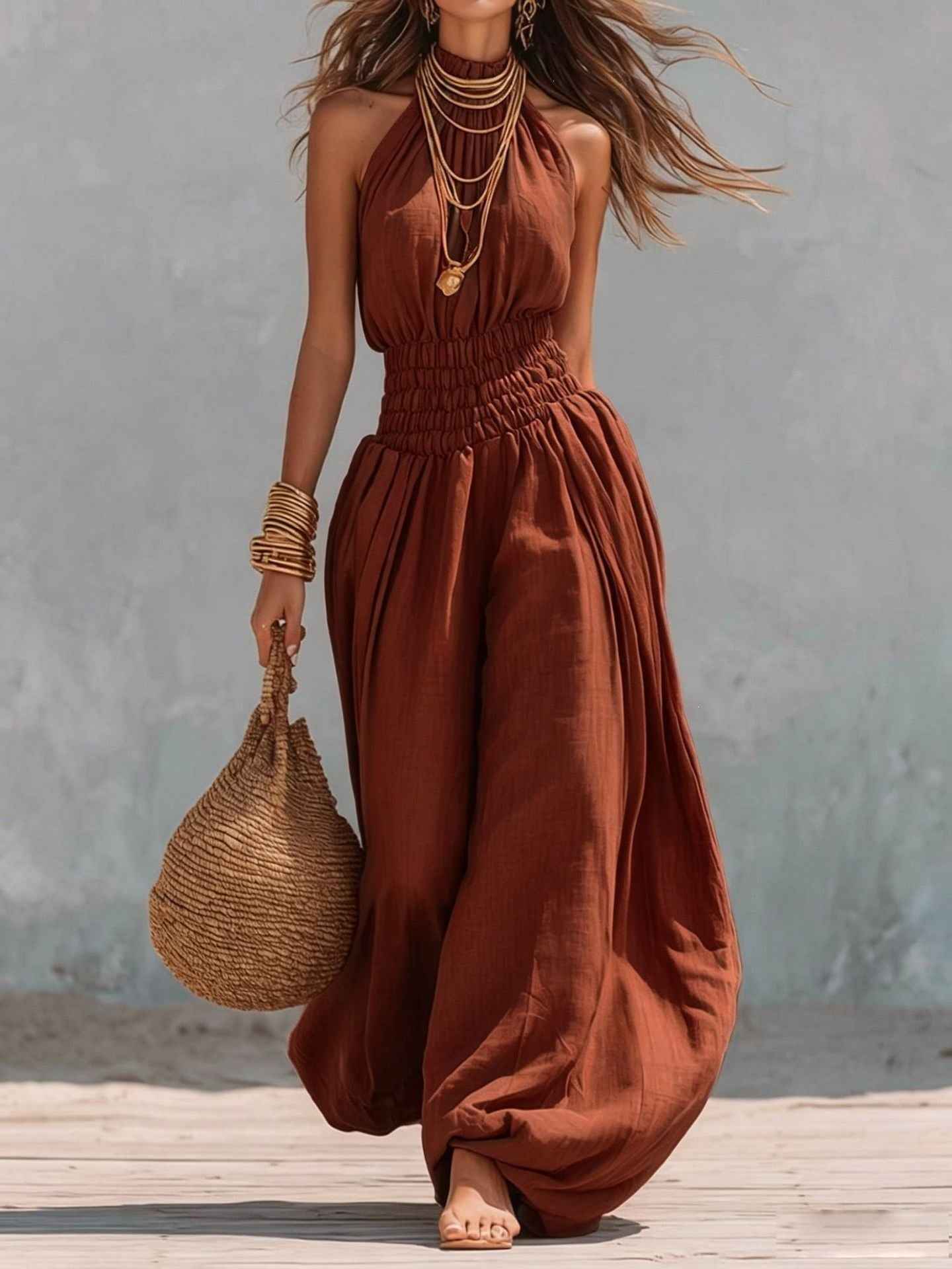 Sleeveless hanging neck lantern pants jumpsuit for women - MODALIFE