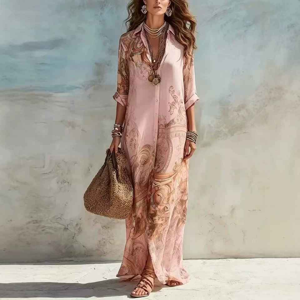 Chiffon Digital Print Fresh Vintage Flowy Women's Dress - MODALIFE