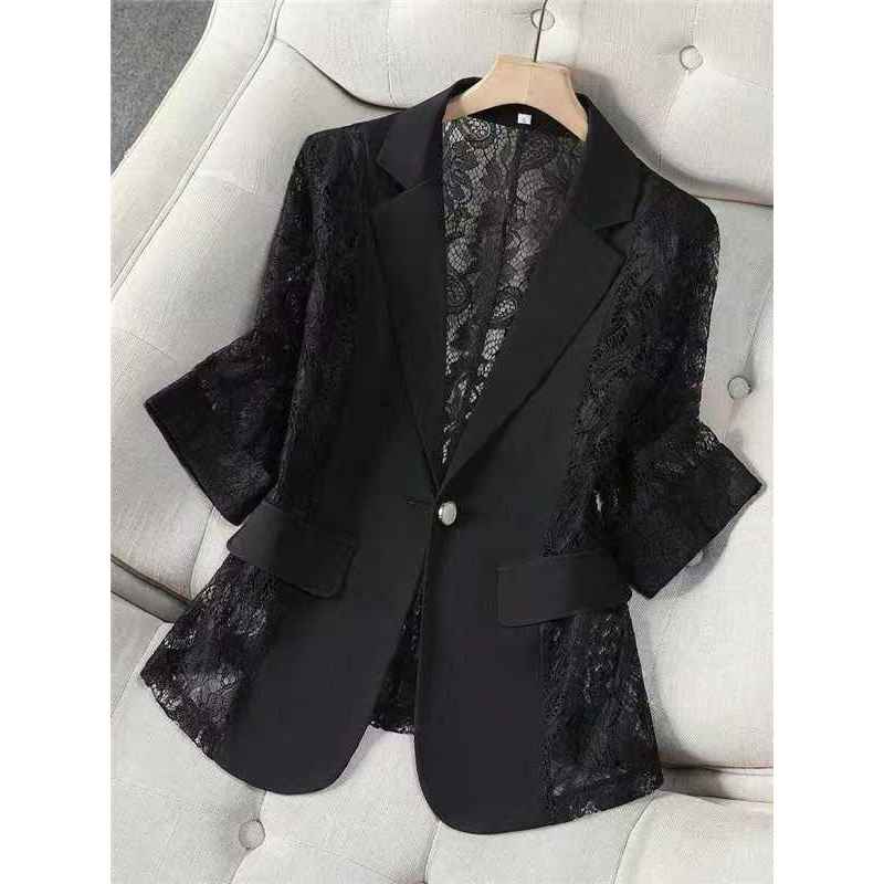 Solid color lace patchwork small suit jacket for women's top - MODALIFE