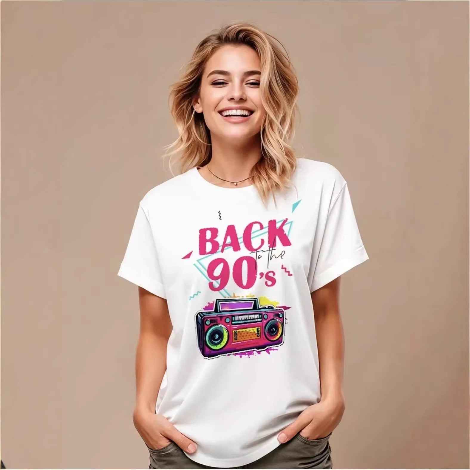 Round neck loose short sleeved top for women