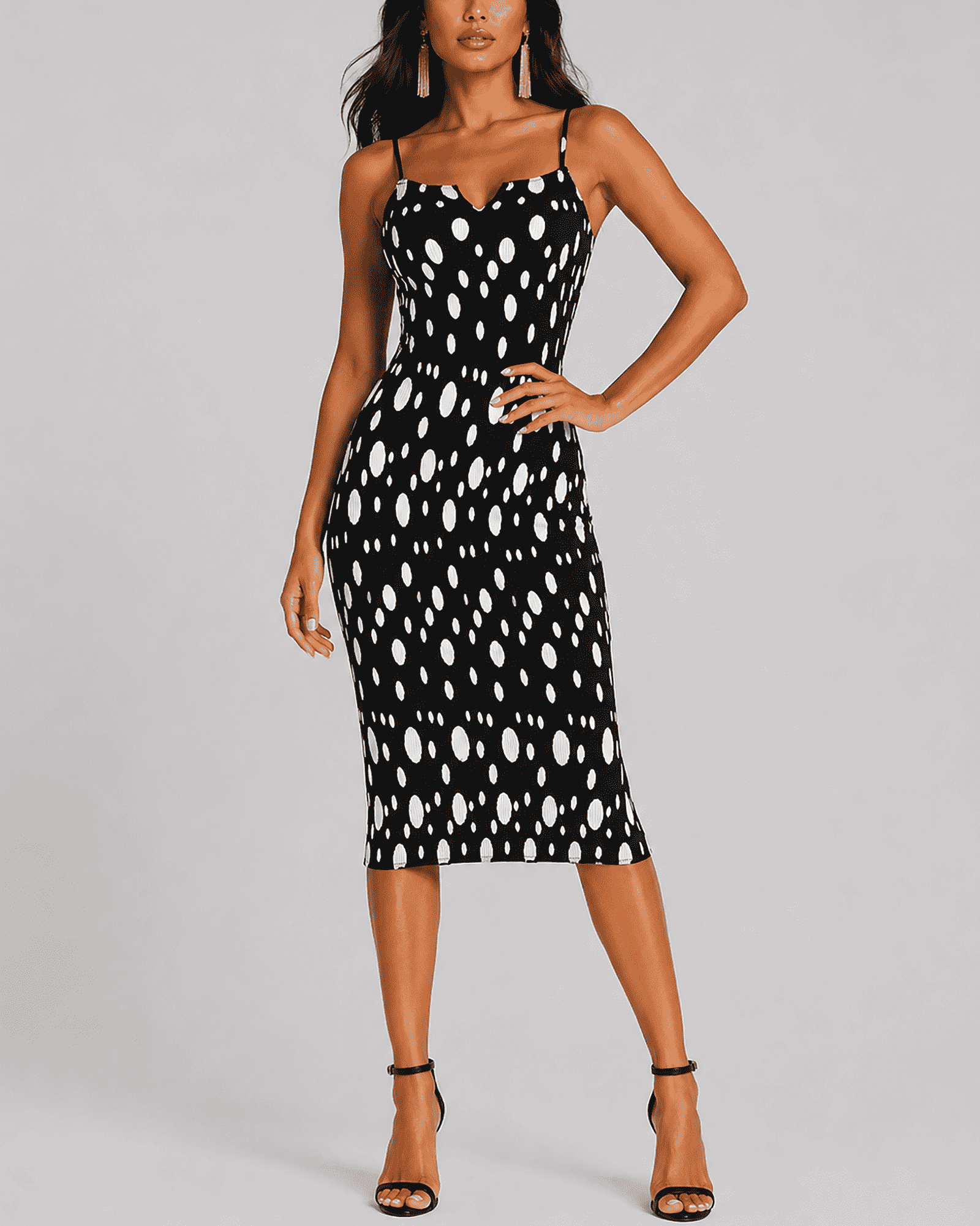 Women's Fashion Black Background White Polka Dot Organza Pleated Strapless Slimming Dress - MODALIFE