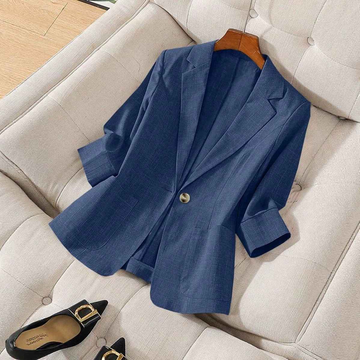 Solid color pocket small suit jacket women's button up top - MODALIFE