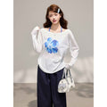 Long Sleeve Cardigan for Women,  Two-Piece Set with Floral Print, Tencel Chiffon Off-Shoulder Top