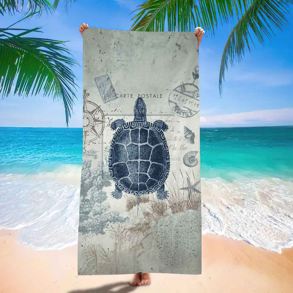Ocean Turtle Pattern Beach Towel Ultra-Fine Fiber Quick-Dry Double-Sided Fleece Bath Towel Sand Blanket