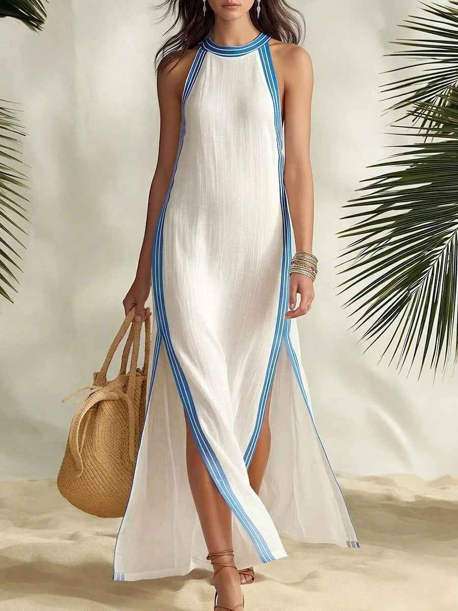 Style Stripe Split Sleeveless Vacation Casual Dress