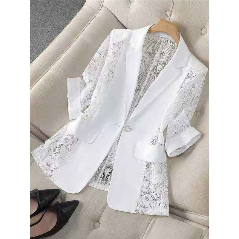 Solid color lace patchwork small suit jacket for women's top - MODALIFE