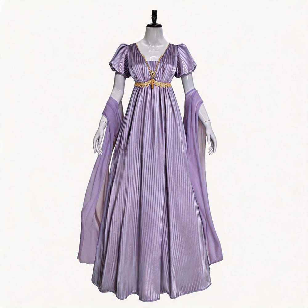 Bridgerton Cosplay Dress Renaissance Vintage V-Neck Dress Victorian Empire Waist Tea-Length Gown - MODALIFE