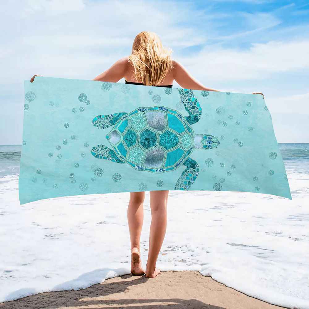 Ocean Turtle Pattern Beach Towel Ultra-Fine Fiber Quick-Dry Double-Sided Fleece Bath Towel Sand Blanket