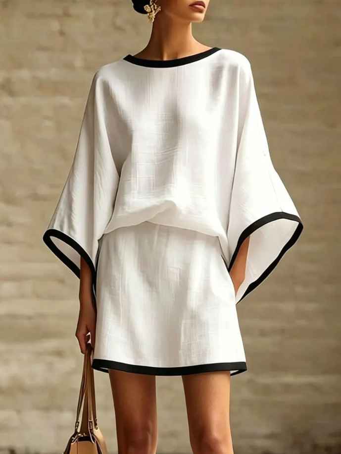 Cotton Linen Casual Batwing Sleeve Top and Skirt Two-Piece Set for Women - MODALIFE