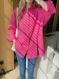 New women's solid color long sleeved shirt with button side slit - MODALIFE
